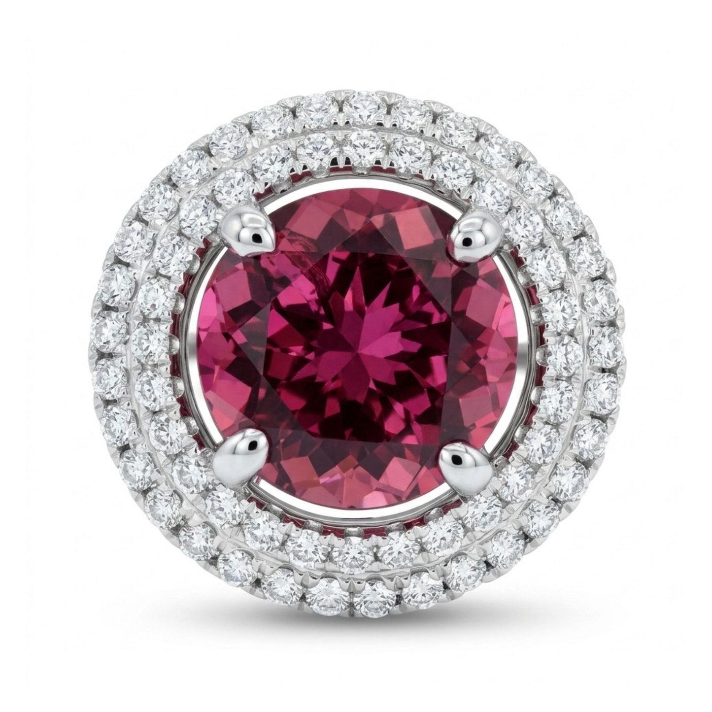 18K 2.57ct Round Congo Pink Tourmaline 0.66cttw VS White Diamonds Ring