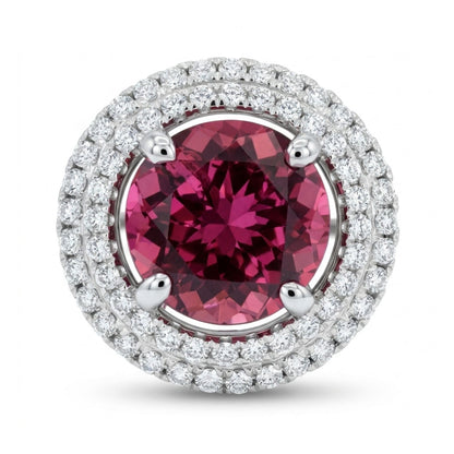 18K 2.57ct Round Congo Pink Tourmaline 0.66cttw VS White Diamonds Ring