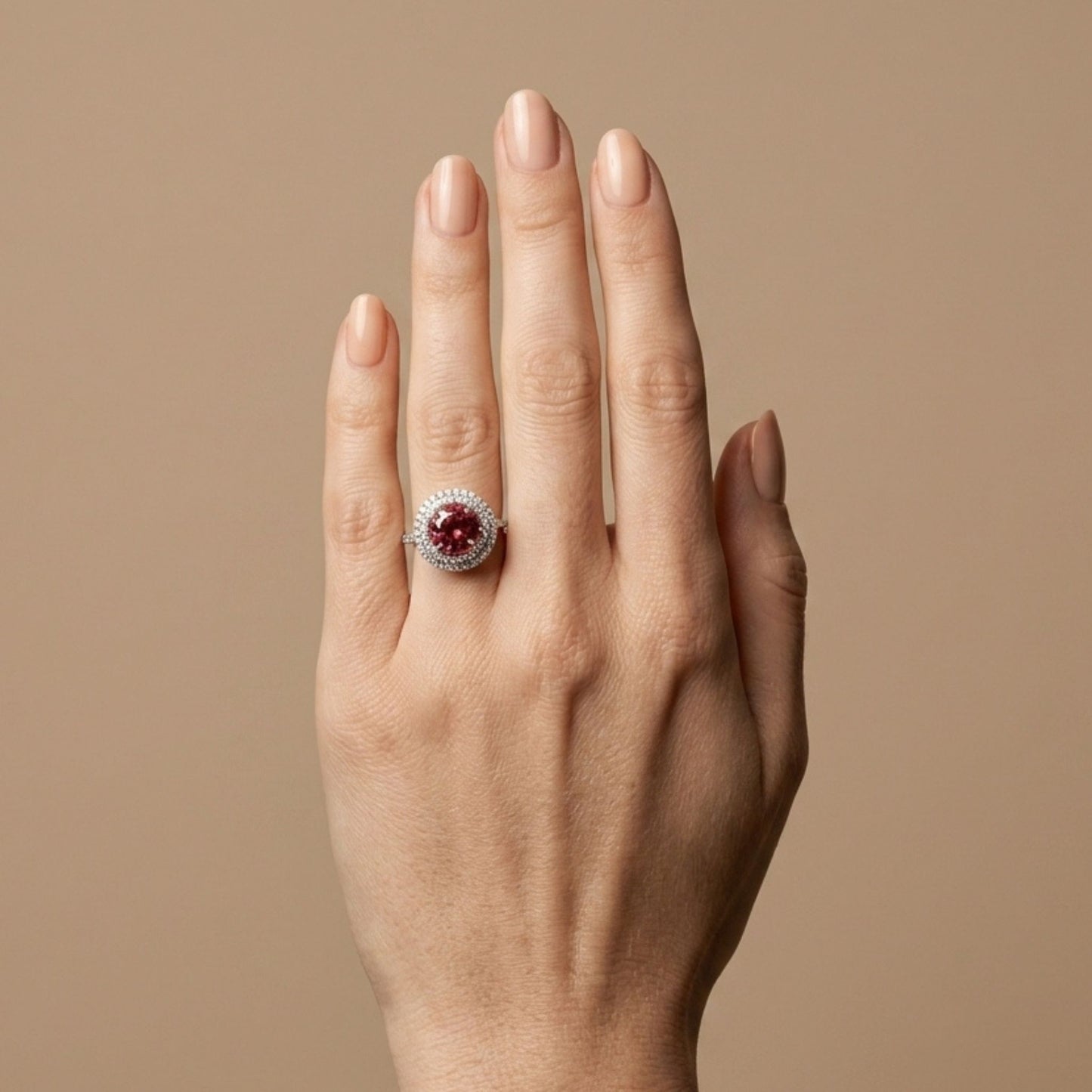18K 2.57ct Round Congo Pink Tourmaline 0.66cttw VS White Diamonds Ring
