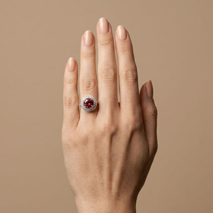 18K 2.57ct Round Congo Pink Tourmaline 0.66cttw VS White Diamonds Ring
