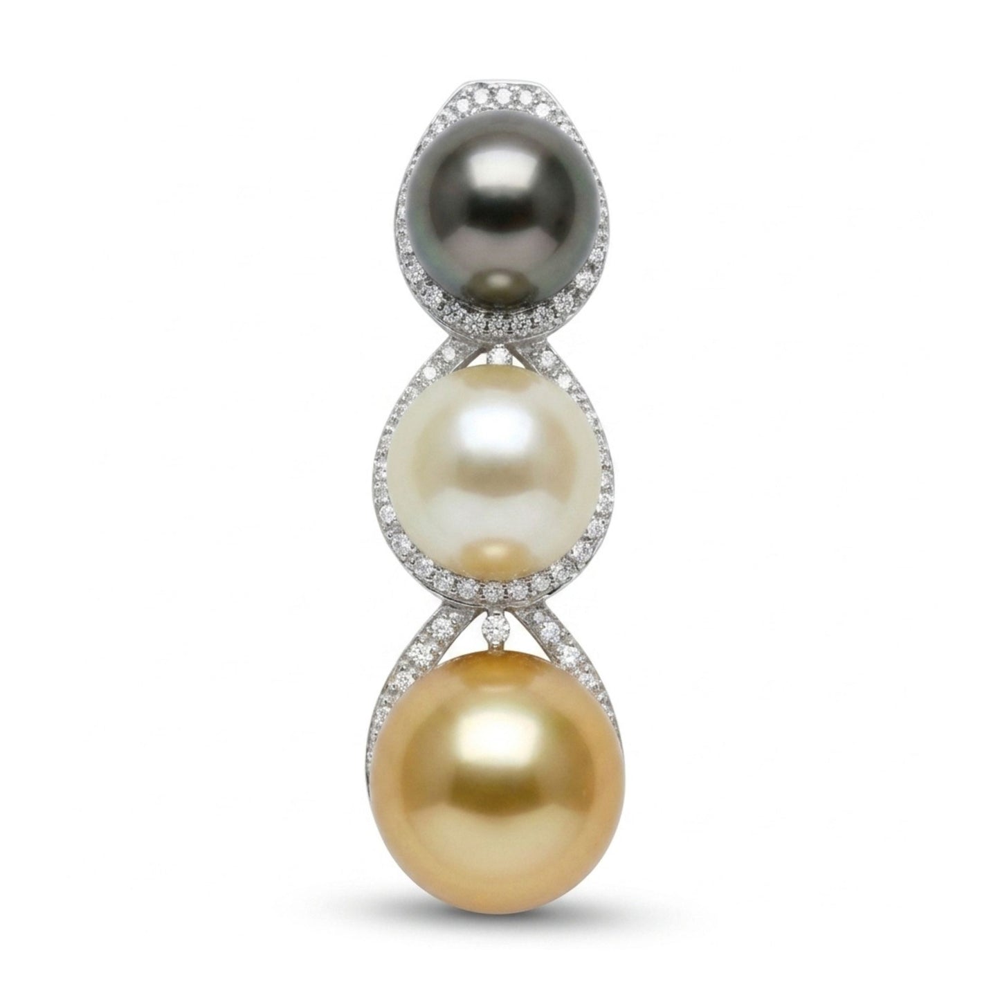 14K 13-11mm Mulit-Color Pearl 0.38cttw VS White Diamonds Pendant