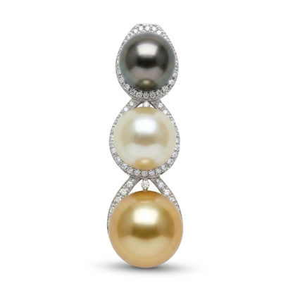 14K 13-11mm Mulit-Color Pearl 0.38cttw VS White Diamonds Pendant