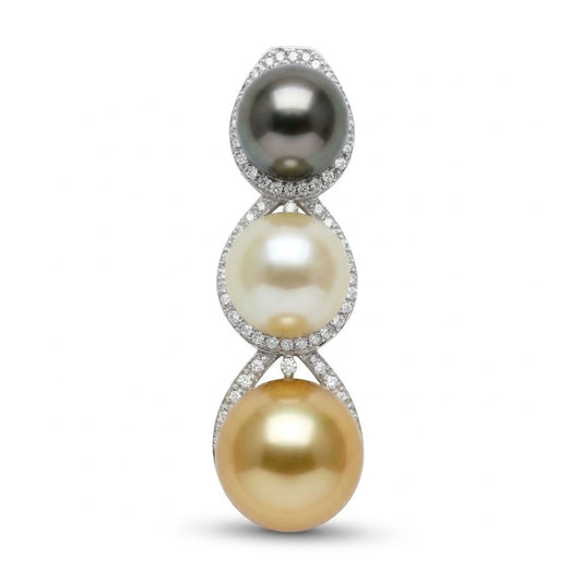 14K 13-11mm Mulit-Color Pearl 0.38cttw VS White Diamonds Pendant
