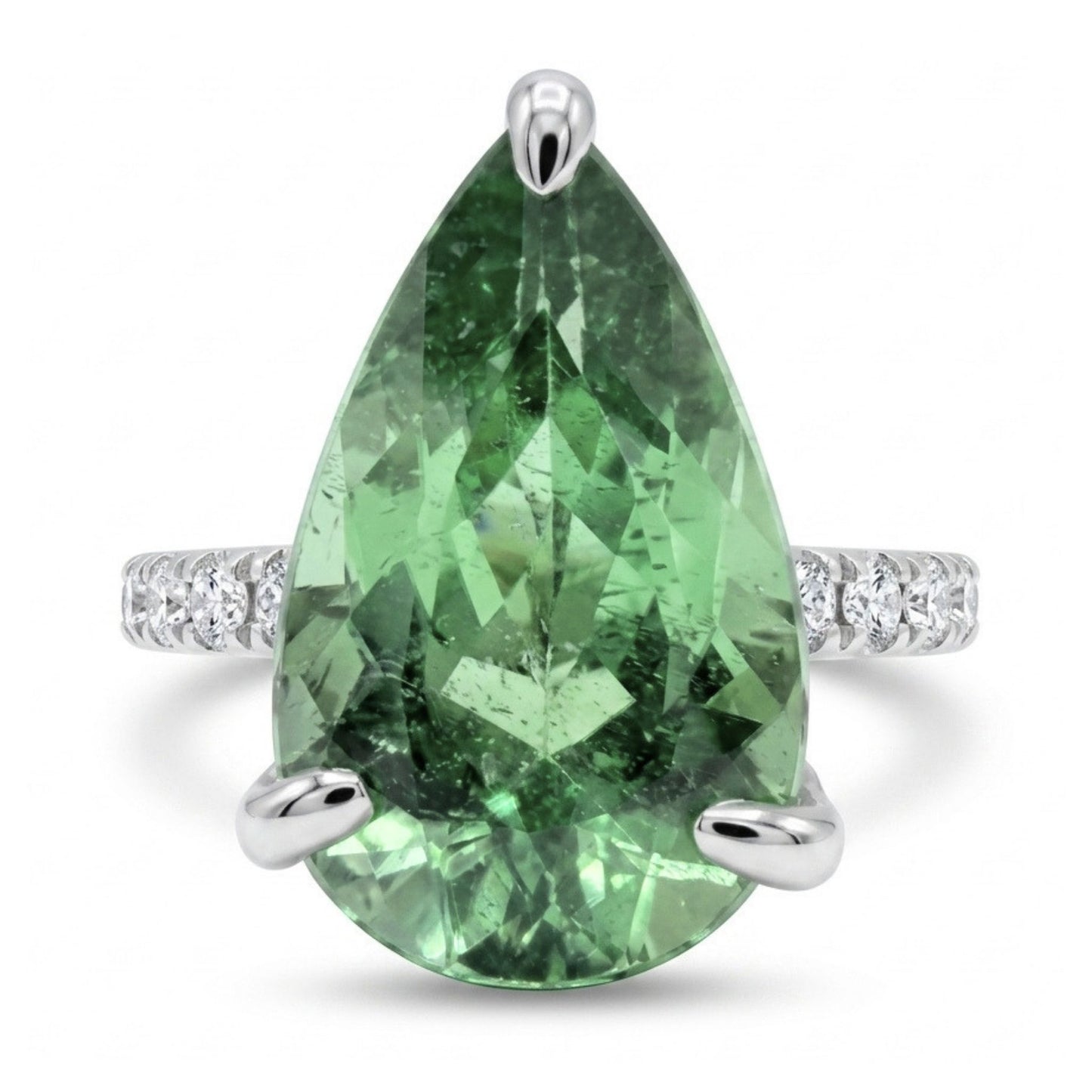 18K 4.76ct Pear Shape Green Paraiba 0.77cttw VS White Diamonds Ring