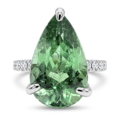 18K 4.76ct Pear Shape Green Paraiba 0.77cttw VS White Diamonds Ring