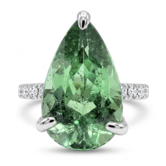 18K 4.76ct Pear Shape Green Paraiba 0.77cttw VS White Diamonds Ring