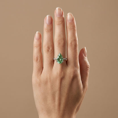 18K 4.76ct Pear Shape Green Paraiba 0.77cttw VS White Diamonds Ring