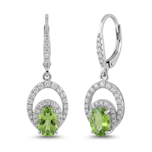 14K 0.90cttw Oval Green Paraiba 0.38cttw VS White Diamonds Drop Earrings