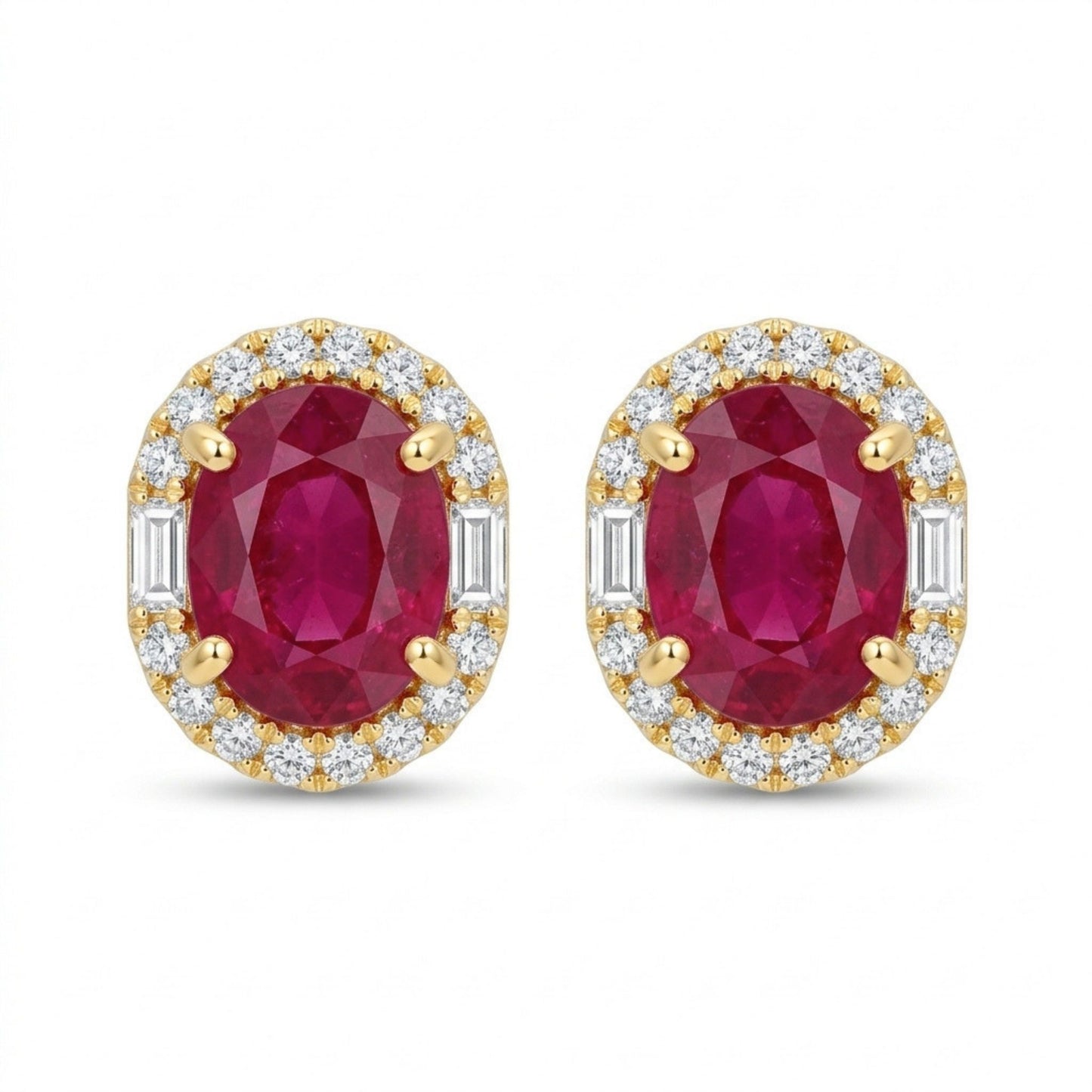 18K 3.38cttw Oval Burma Ruby 0.50cttw VS White Diamonds Stud Earrings