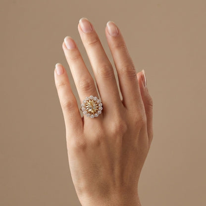 14K 2.50ct Oval Unheated Yellow Sapphire 0.77cttw VS White Diamonds Ring