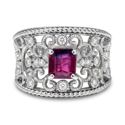 14K 0.75ct Square Unheated Bi-Color Winza Sapphire 0.07cttw VS White Diamonds Ring