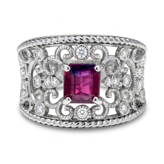 14K 0.75ct Square Unheated Bi-Color Winza Sapphire 0.07cttw VS White Diamonds Ring