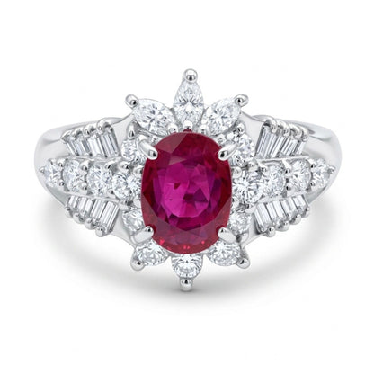 Platinum 1.11ct Oval Burma Ruby 0.84cttw White Diamonds Ring