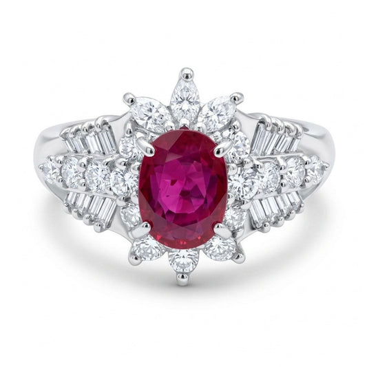 Platinum 1.11ct Oval Burma Ruby 0.84cttw White Diamonds Ring