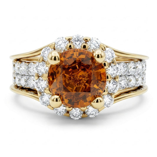 14K 1.52ct Round Private Collection Mandarin Garnet 0.95cttw VS White Diamonds Ring