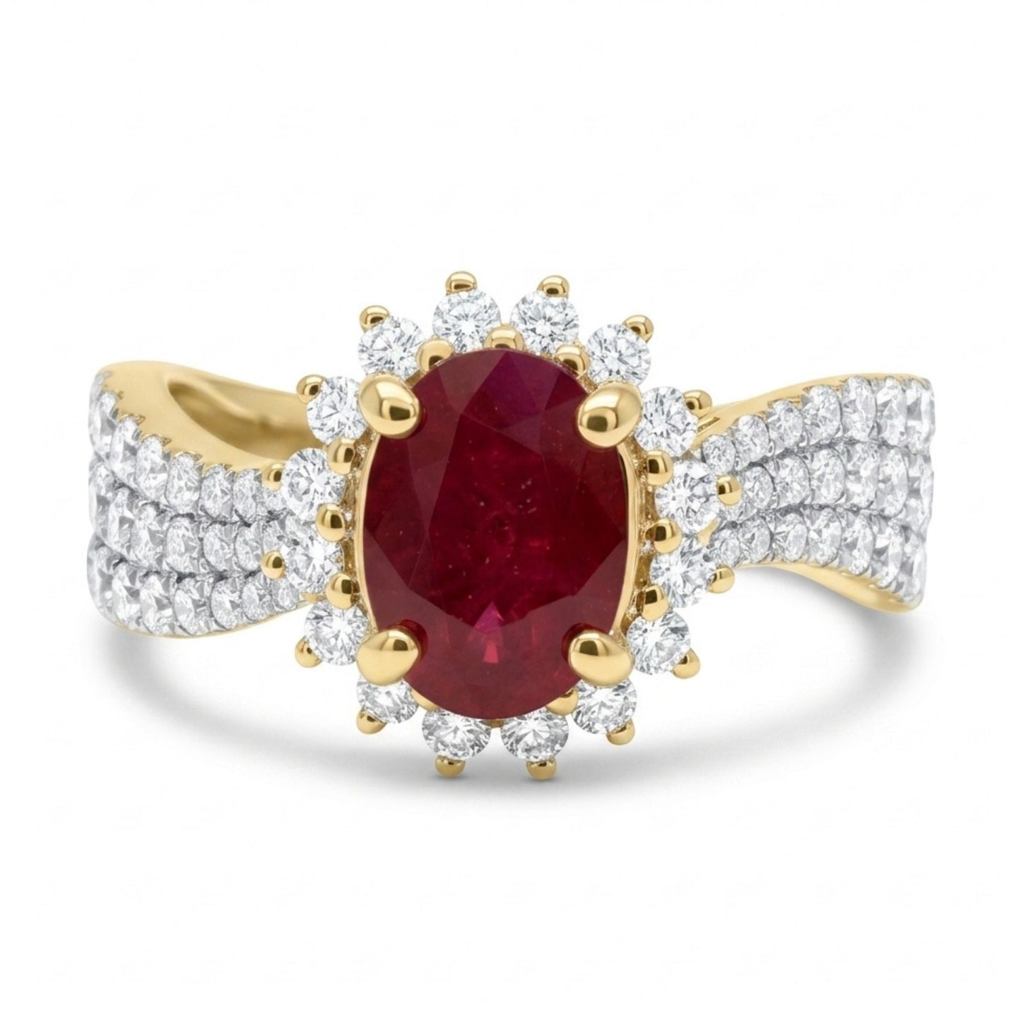 14K 1.00ct Oval Burma Ruby 0.74cttw VS White Diamonds Ring