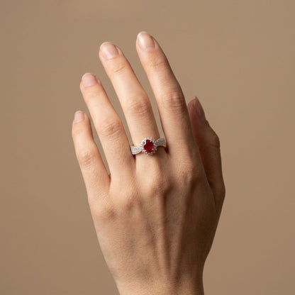14K 1.00ct Oval Burma Ruby 0.74cttw VS White Diamonds Ring