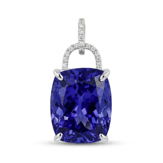 14K 15.22ct Cushion Blue Wing Tanzanite 0.11cttw VS White Diamonds Pendant