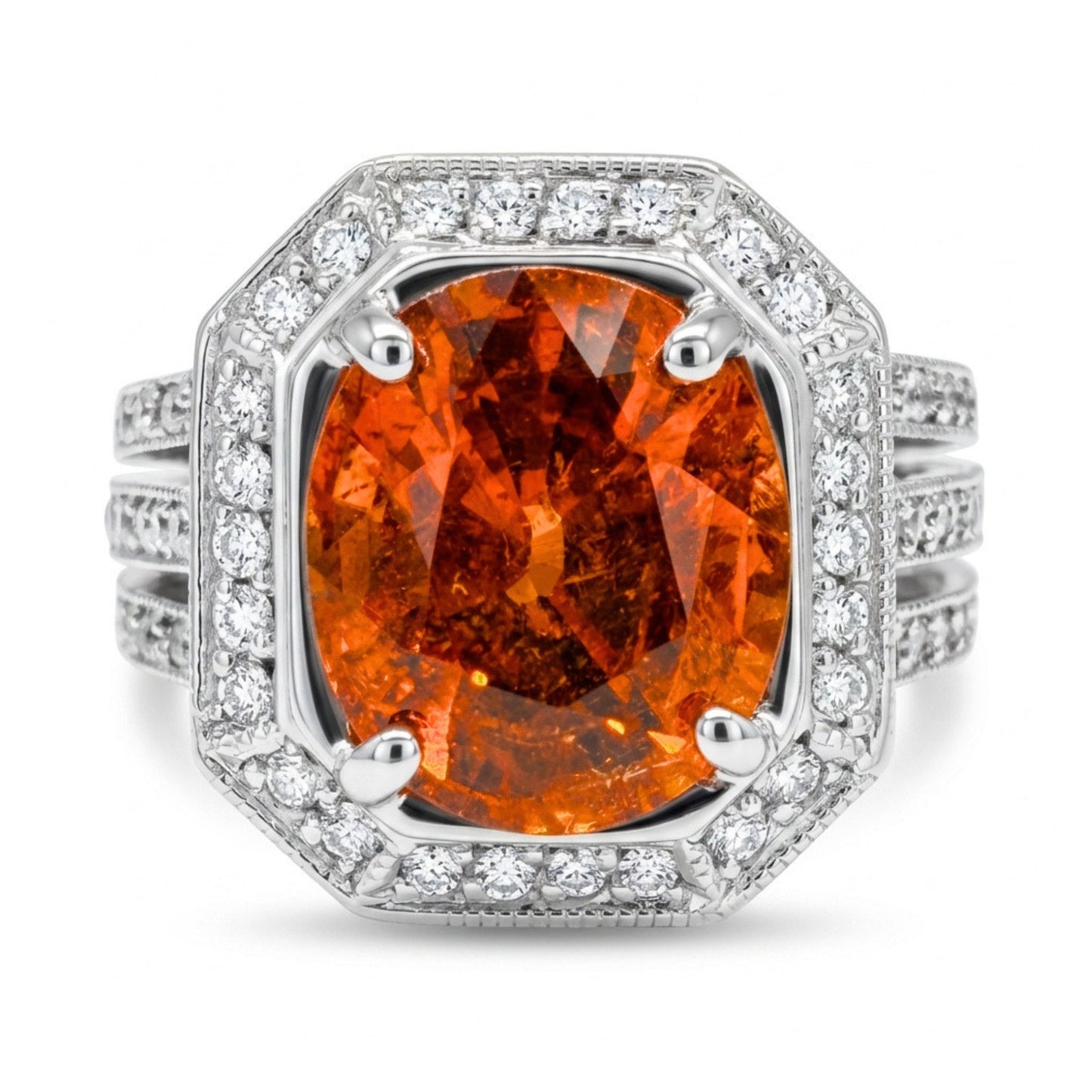 14K 3.85ct Oval Mandarin Garnet 1.36cttw VS White Diamonds Ring
