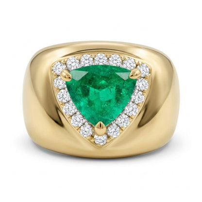 14K 1.53ct Trilliant Colombian Emerald 0.38cttw VS White Diamonds Ring