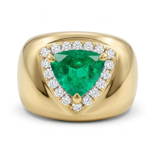 14K 1.53ct Trilliant Colombian Emerald 0.38cttw VS White Diamonds Ring