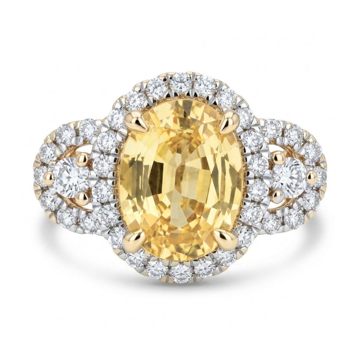 14K 1.27ct Oval Yellow Sapphire 0.45cttw VS White Diamonds Ring