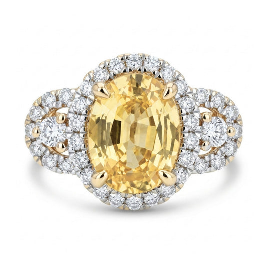 14K 1.27ct Oval Yellow Sapphire 0.45cttw VS White Diamonds Ring