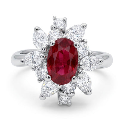 Platinum 1.14ct Oval Burma Ruby 0.95cttw White Diamonds Designer Ring