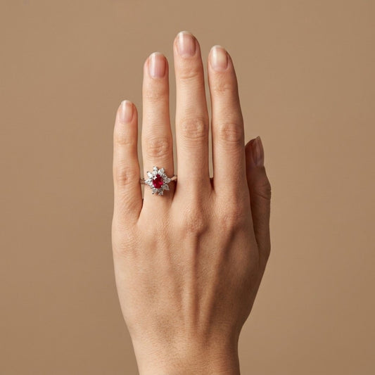 Platinum 1.14ct Oval Burma Ruby 0.95cttw White Diamonds Designer Ring