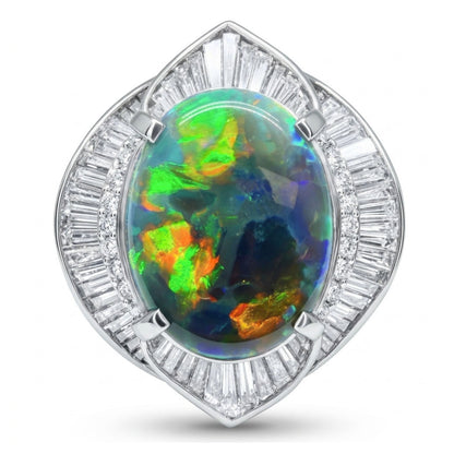 Platinum 9.93ct Oval Black Opal 2.38cttw White Diamonds Ring