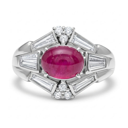 Platinum 1.77ct Oval Star Ruby 0.62cttw White Diamonds Ring