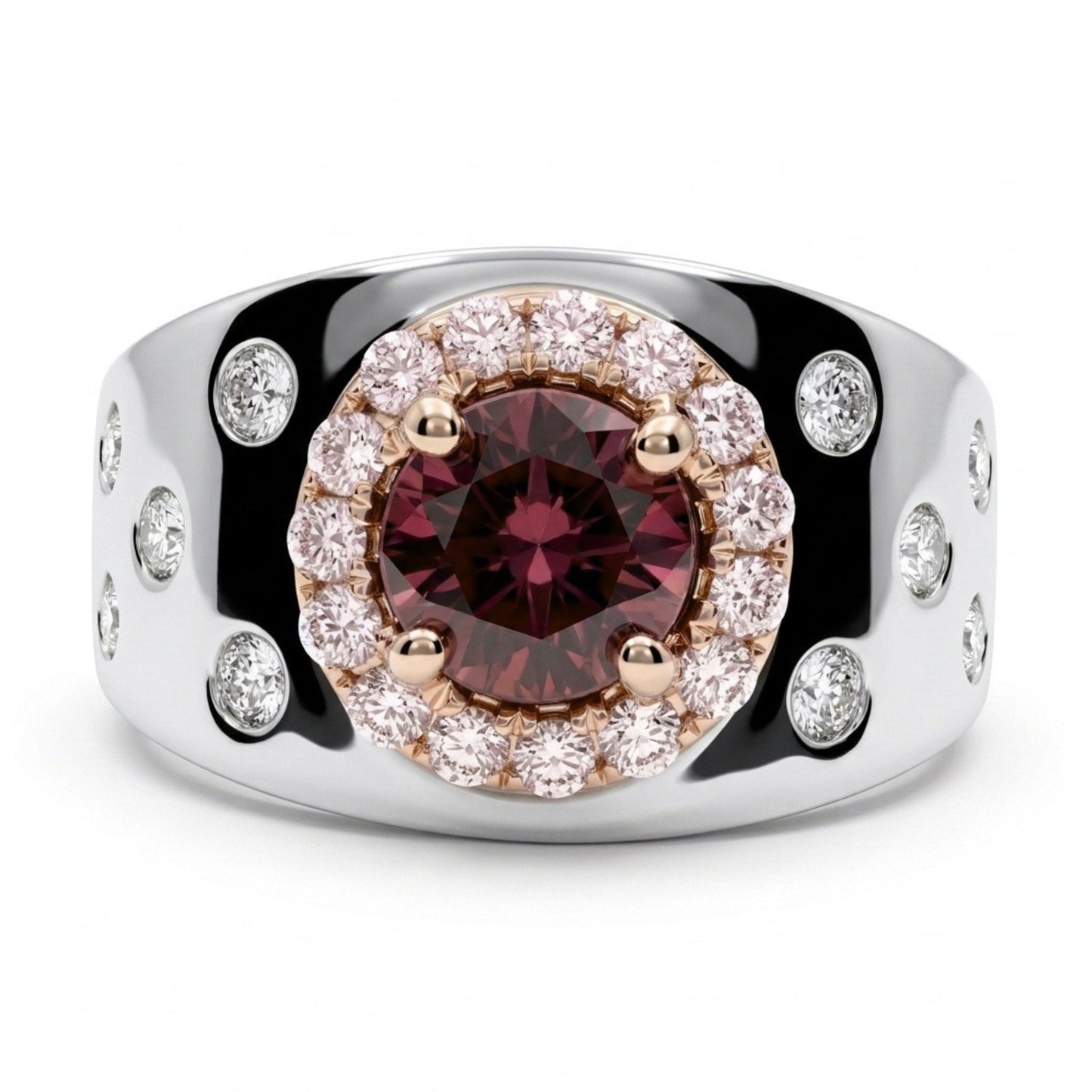 14K 1.20ct Round Pink Zircon 0.29cttw Pink Diamond 0.28cttw VS White Diamonds Ring