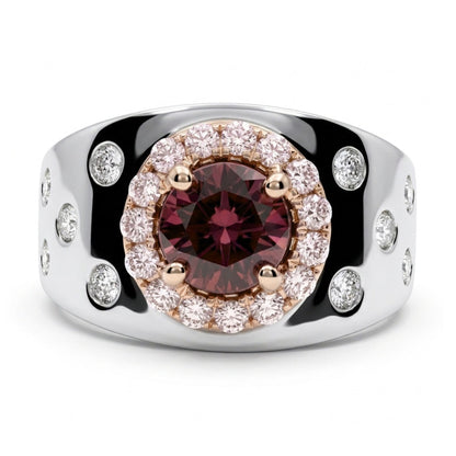 14K 1.20ct Round Pink Zircon 0.29cttw Pink Diamond 0.28cttw VS White Diamonds Ring