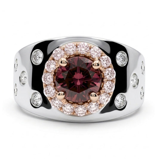 14K 1.20ct Round Pink Zircon 0.29cttw Pink Diamond 0.28cttw VS White Diamonds Ring