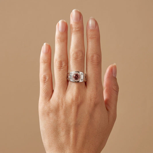 14K 1.20ct Round Pink Zircon 0.29cttw Pink Diamond 0.28cttw VS White Diamonds Ring