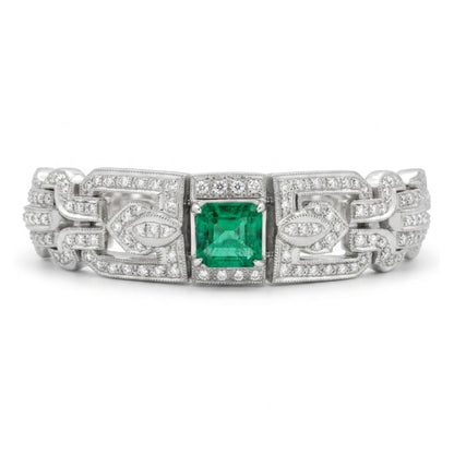 18K 4.27cttw Asscher Cut Colombian Emerald 1.10cttw White Diamonds Bracelet