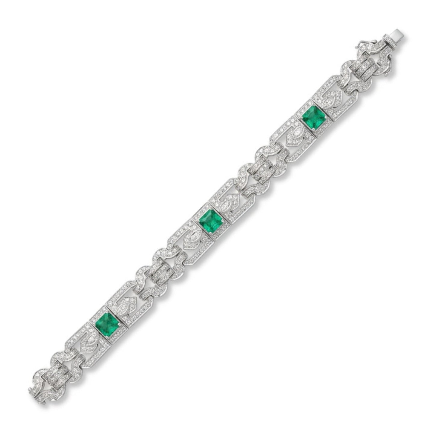18K 4.27cttw Asscher Cut Colombian Emerald 1.10cttw White Diamonds Bracelet