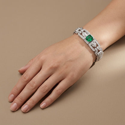 18K 4.27cttw Asscher Cut Colombian Emerald 1.10cttw White Diamonds Bracelet