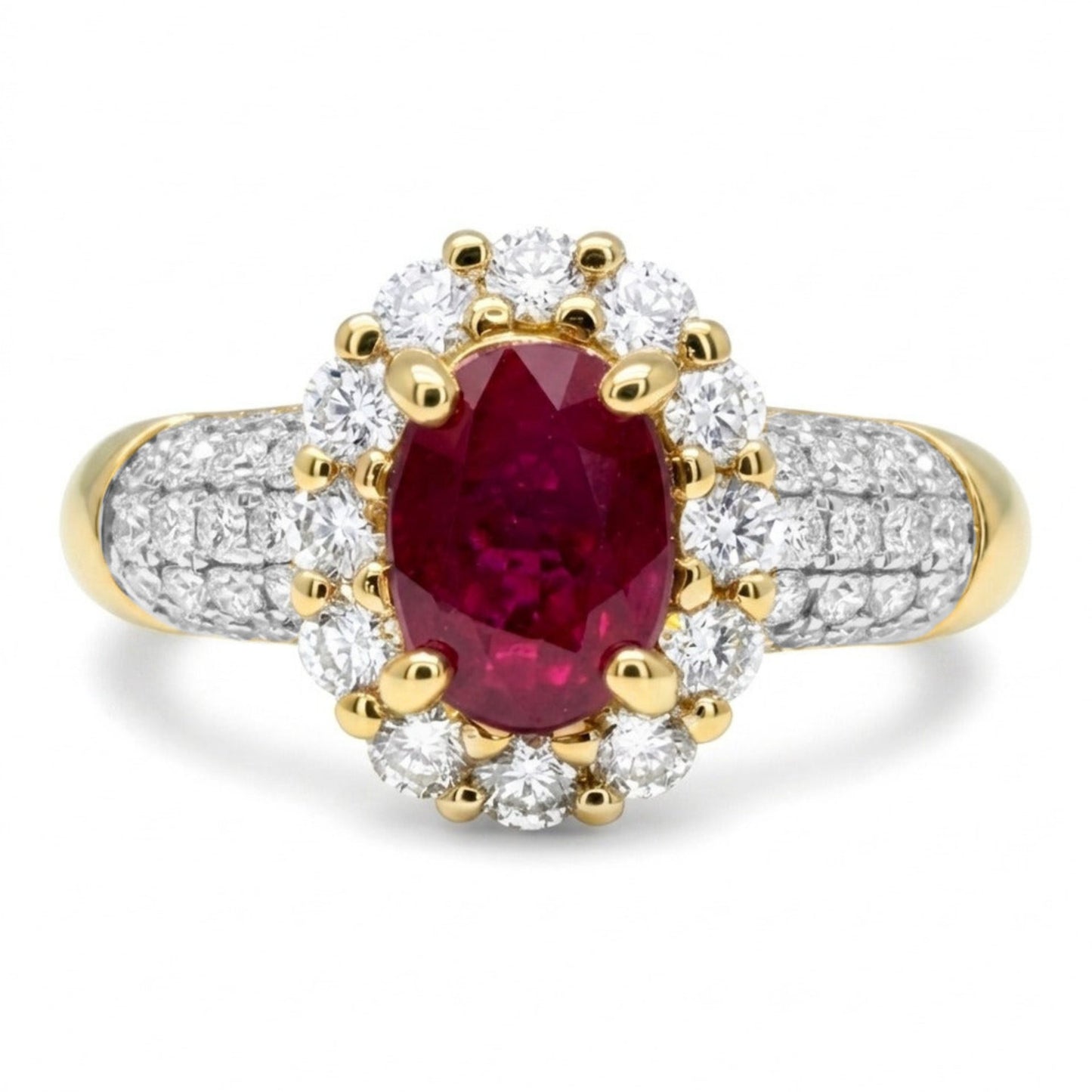 14K 1.01ct Oval Burma Ruby 0.74cttw VS White Diamonds Ring