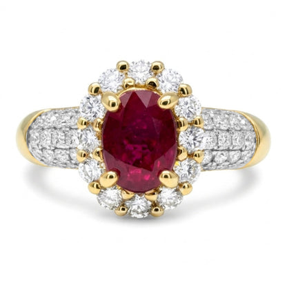 14K 1.01ct Oval Burma Ruby 0.74cttw VS White Diamonds Ring