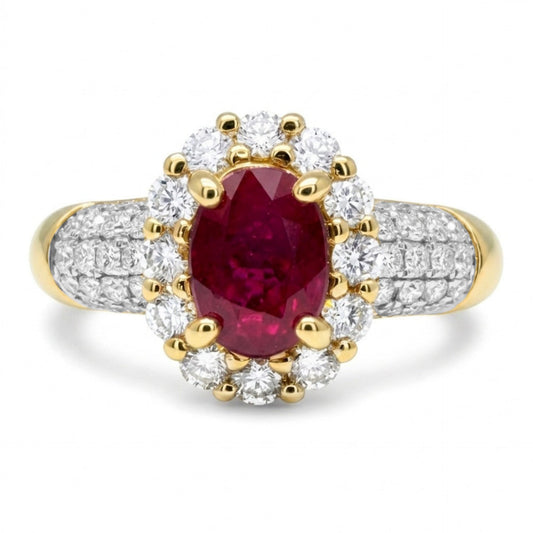 14K 1.01ct Oval Burma Ruby 0.74cttw VS White Diamonds Ring