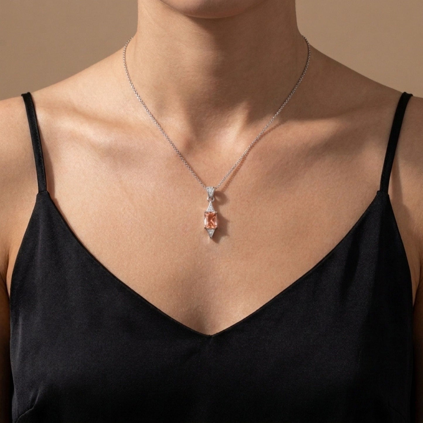 Platinum 0.57ct Radiant Cut Sweet Home Rhodochrosite 0.04cttw VS White Diamonds Pendant