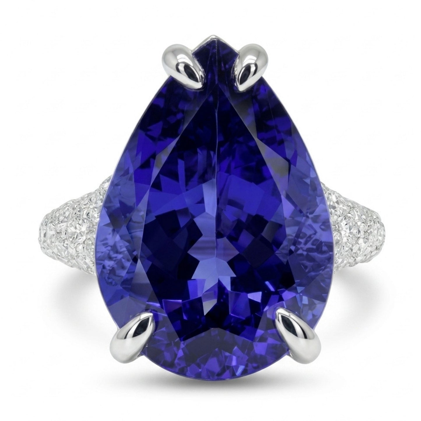 14K 8.51ct Pear Shape Blue Wing Tanzanite 1.07cttw VS White Diamonds Ring