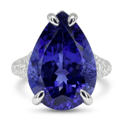 14K 8.51ct Pear Shape Blue Wing Tanzanite 1.07cttw VS White Diamonds Ring