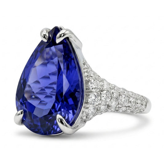 14K 8.51ct Pear Shape Blue Wing Tanzanite 1.07cttw VS White Diamonds Ring