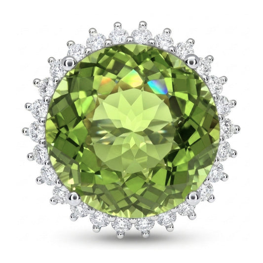 14K 16.57ct Round Green Paraiba 0.90cttw VS White Diamonds Ring