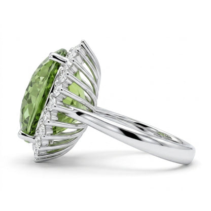 14K 16.57ct Round Green Paraiba 0.90cttw VS White Diamonds Ring