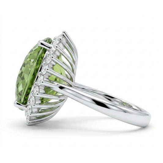 14K 16.57ct Round Green Paraiba 0.90cttw VS White Diamonds Ring