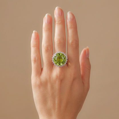 14K 16.57ct Round Green Paraiba 0.90cttw VS White Diamonds Ring