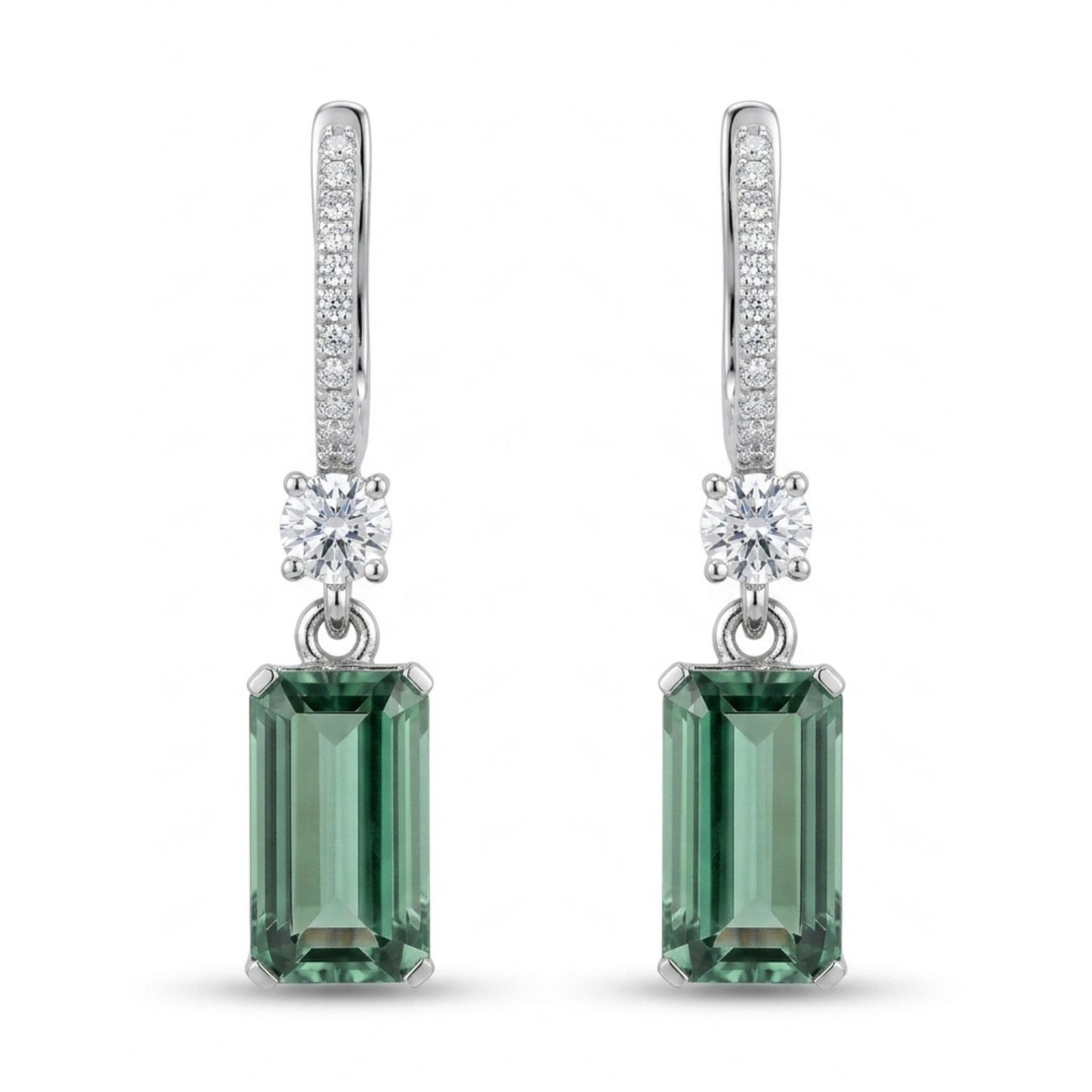 14K 7.27cttw Emerald Cut Congo Tourmaline 0.65cttw VS White Diamonds Drop Earrings